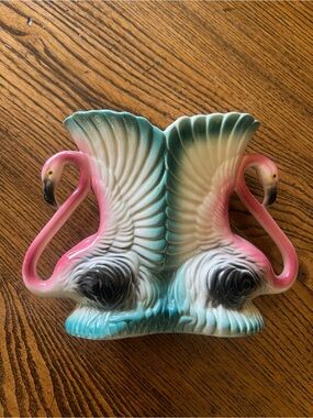 Vintage Maddox of CA Pink and Teal Flamingo Ceramic Planter - Unbranded
